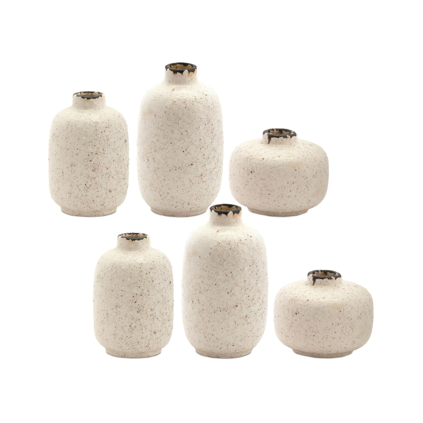 Melrose Set of 6 White Terra Cotta Mini Vases 6.25&#x22;