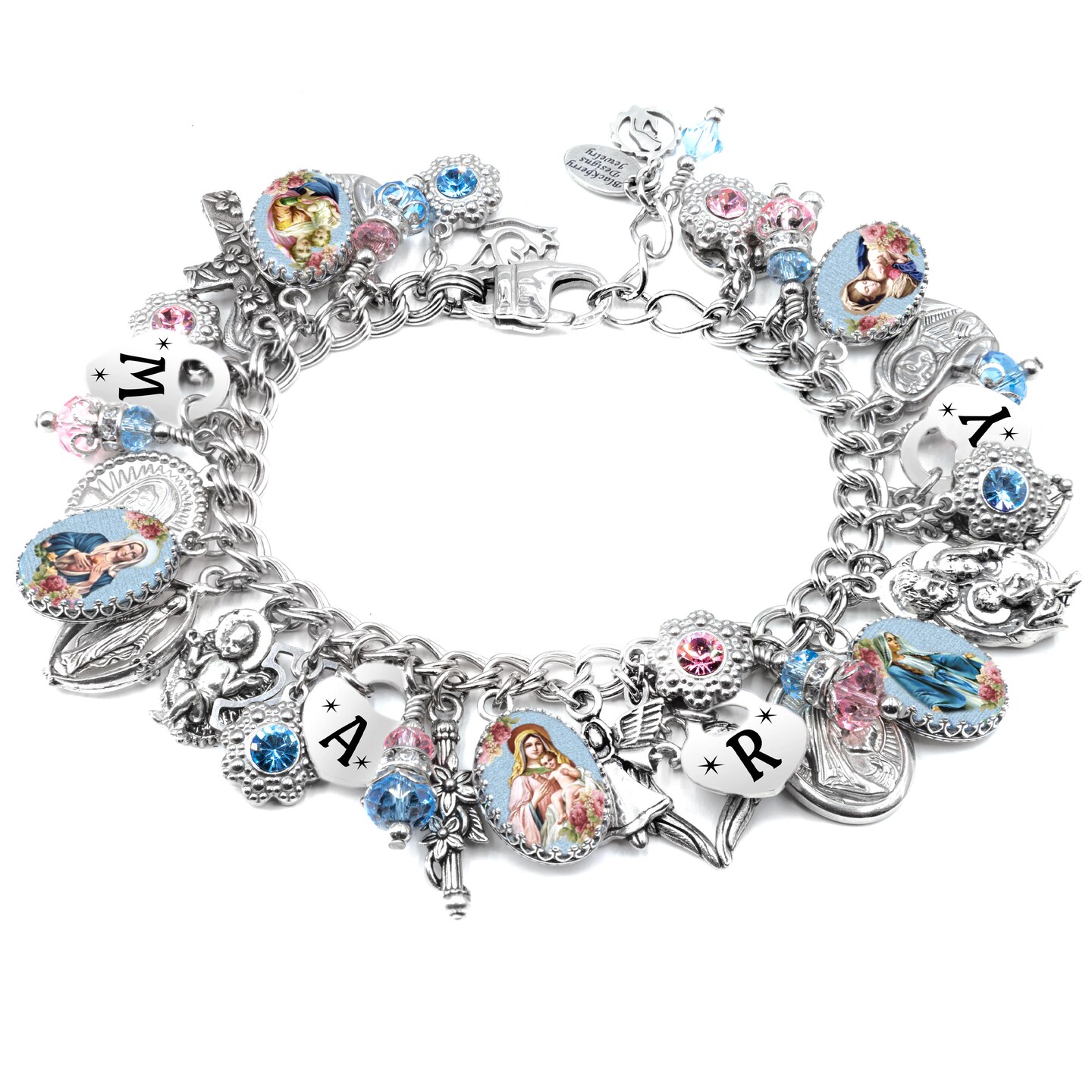 Madonna Bracelet, Religious Jewelry, Mary and Jesus Charms product 4