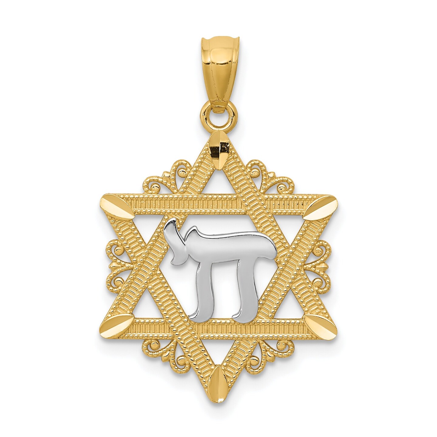 14K Two Tone Gold Star of David Pendant FindingKing Jewerly 27.9mm x 18mm