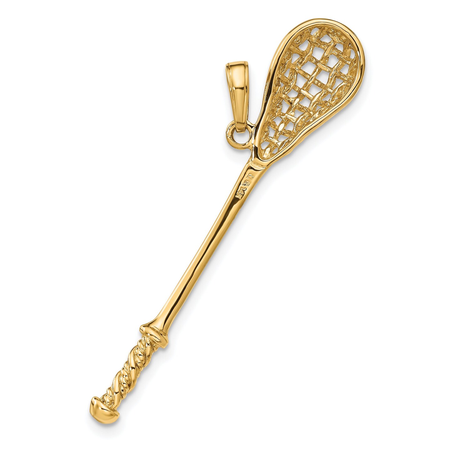 14K Yellow Gold 3D Lacrosse Stick Charm Sports Pendant Jewerly 35mm x 33mm