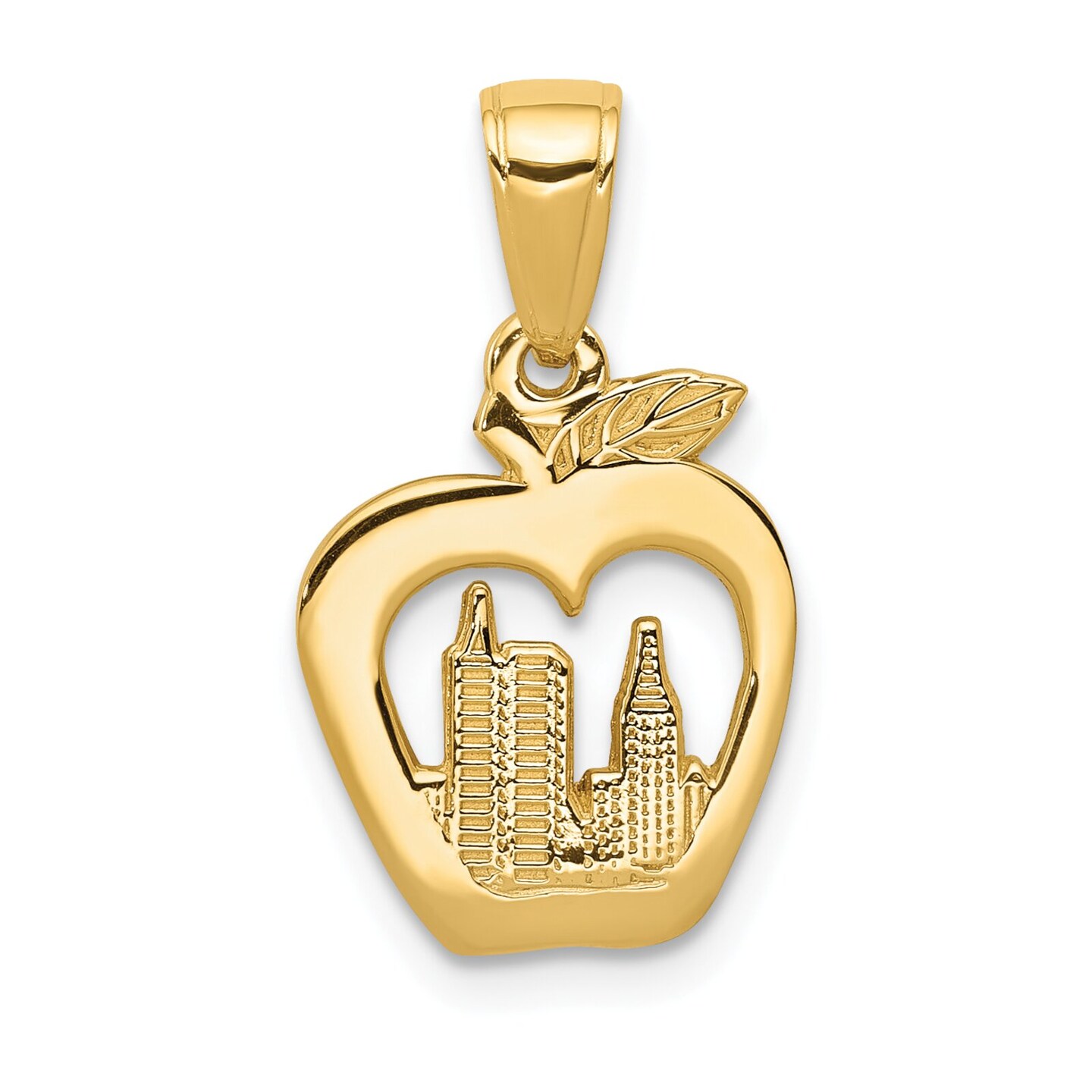 14K Gold New York Skyline In Apple Pendant Charm Jewelry 19 x 12 mm