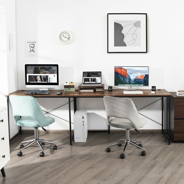 2-Person L-Shaped Long Reversible Computer Desk with Monitor Stand and Steel Frame