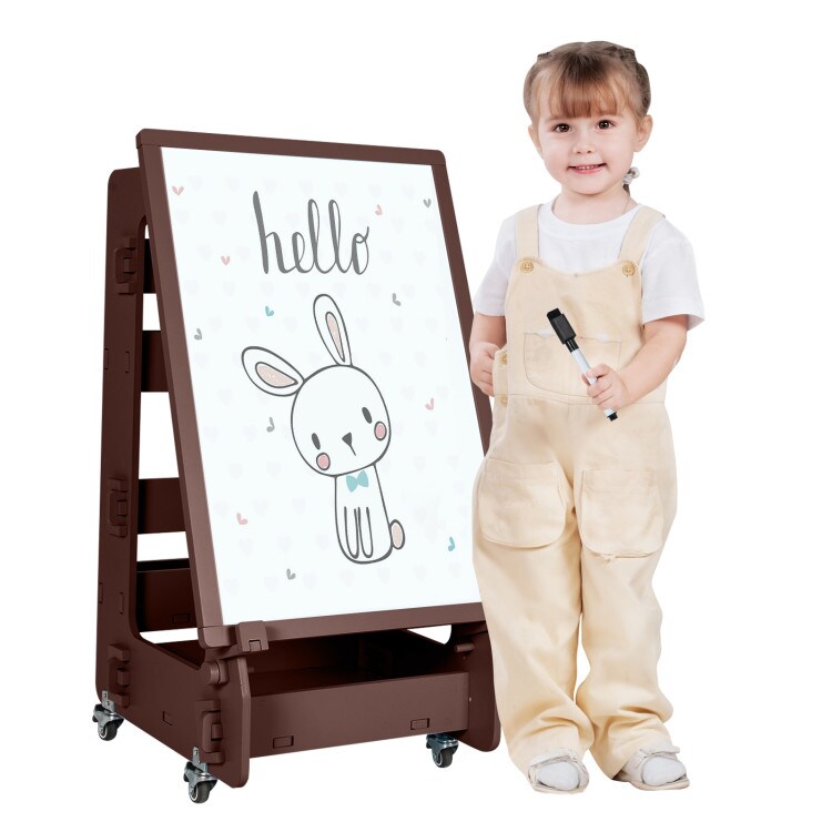 Kids&#x27; Standing Art Easel with 4-Level Adjustable Height and Multi-Functional Drawing Board