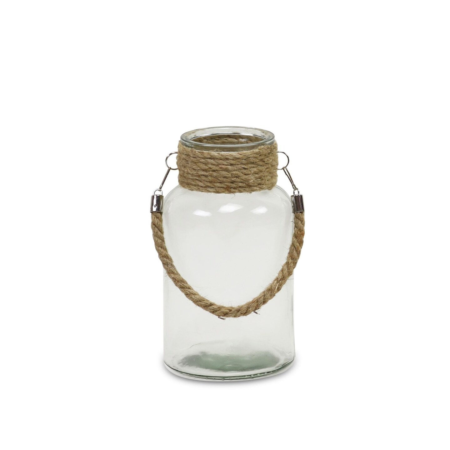 Contemporary Home Living 17&#x22; Clear Round Glass Jar with Rope Wrapped Neck