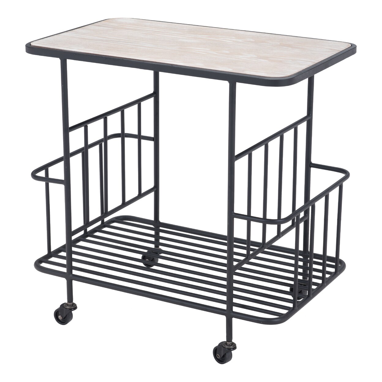 Argus Bar Cart Black Wood Top Rolling Storage Beverage Serving Table 4
