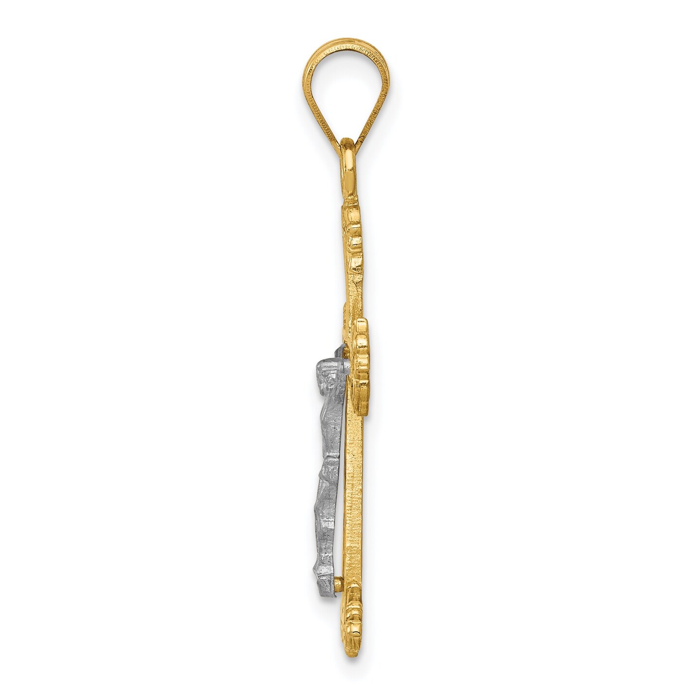 14K Two Tone Gold Diamond Cut Crucifix Pendant Charm Jewelry 33 x 16 mm