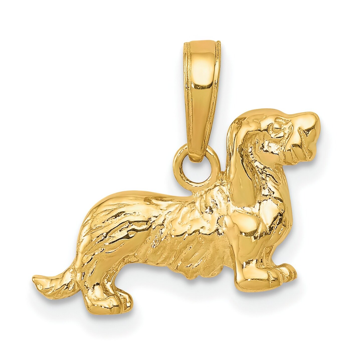 14K Gold Long Haired Dachshund Dog Charm Weiner Doggy Jewerly 14mm x 17mm