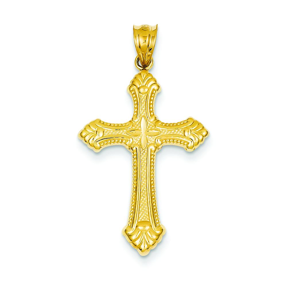 Solid Gold 14 Karat Yellow Religious Cross Pendant on sale