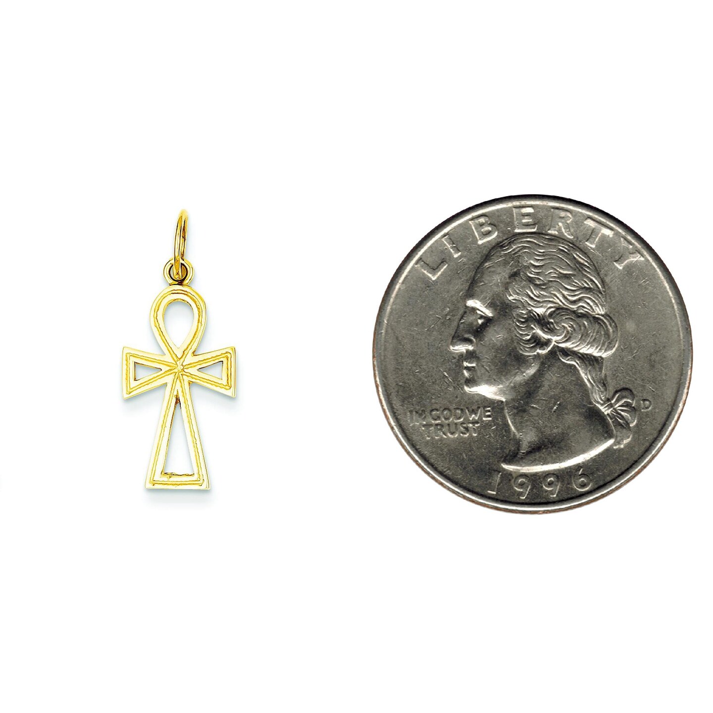 14K Yellow Gold Ankh Cross Charm Egypt Jewelry 37mm x 14mm