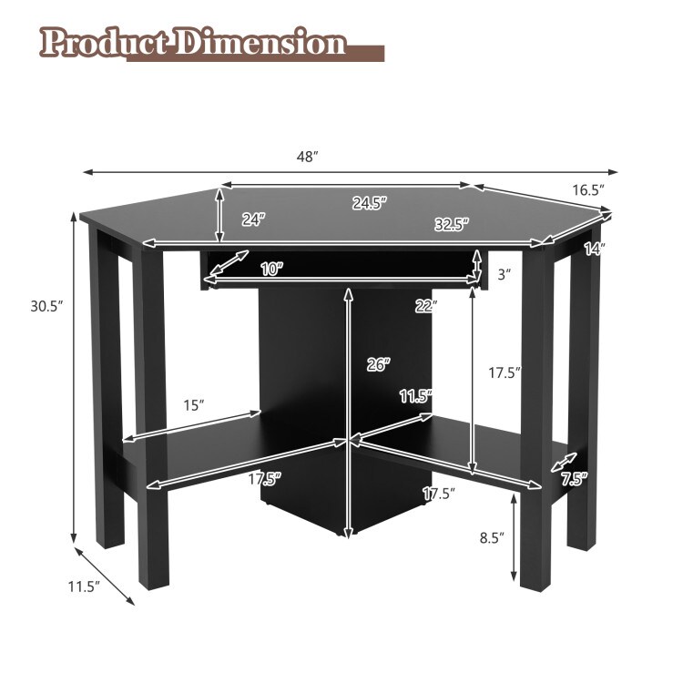 Wooden Study Computer Corner Desk with Drawer and Slide-Out Keyboard Tray