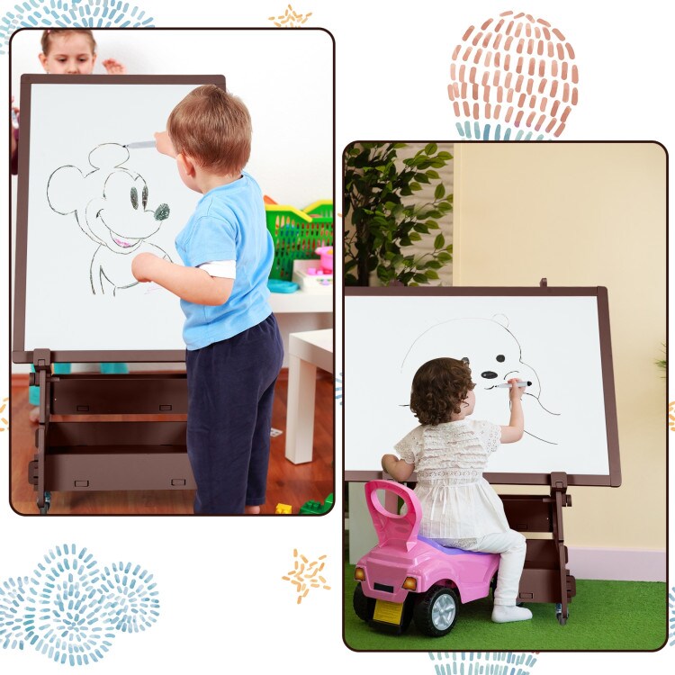 Kids&#x27; Standing Art Easel with 4-Level Adjustable Height and Multi-Functional Drawing Board