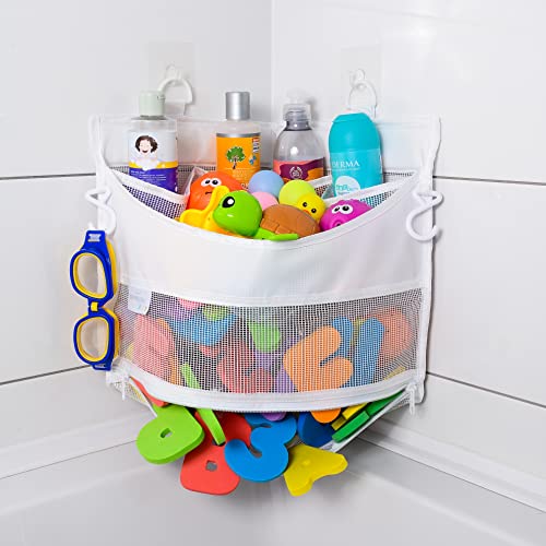 Mesh Bath Toy Holder Organizer – The Perfect Corner Bathtub Toy Storage &  Bathroom or Shower Caddy – This Multi-use Net Bag Makes Baby Bath Toy  Storage Easy – For Kids 