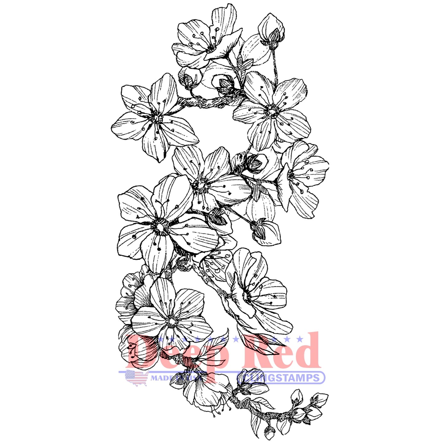 Deep Red Stamps Blooming Sakura Rubber Cling Stamp  2.2 x 4.2  inches