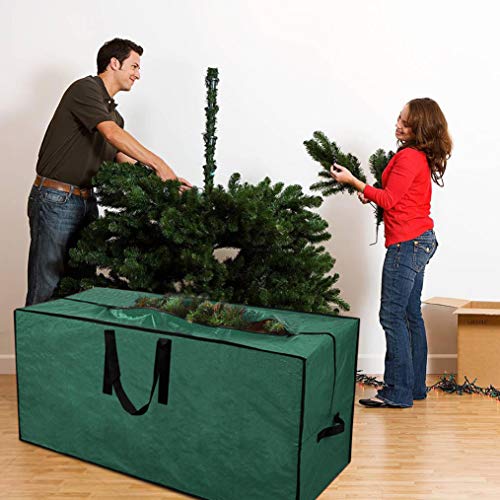 Christmas Tree Storage Bag | Fits Up to 9 Ft. Tall Disassembled Tree I 65&#x22;x15&#x22;x30&#x22; Holiday Tree Storage Case | Protective Zippered Artificial Xmas Tree Bag (9ft, Green)