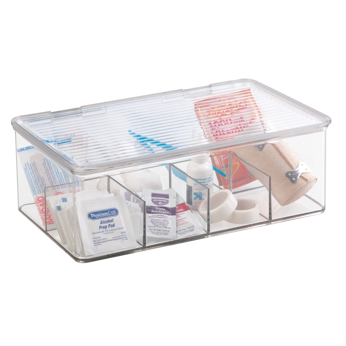 mDesign Plastic Divided First Aid Storage Box Kit, Hinge Lid for Bathroom,  Clear