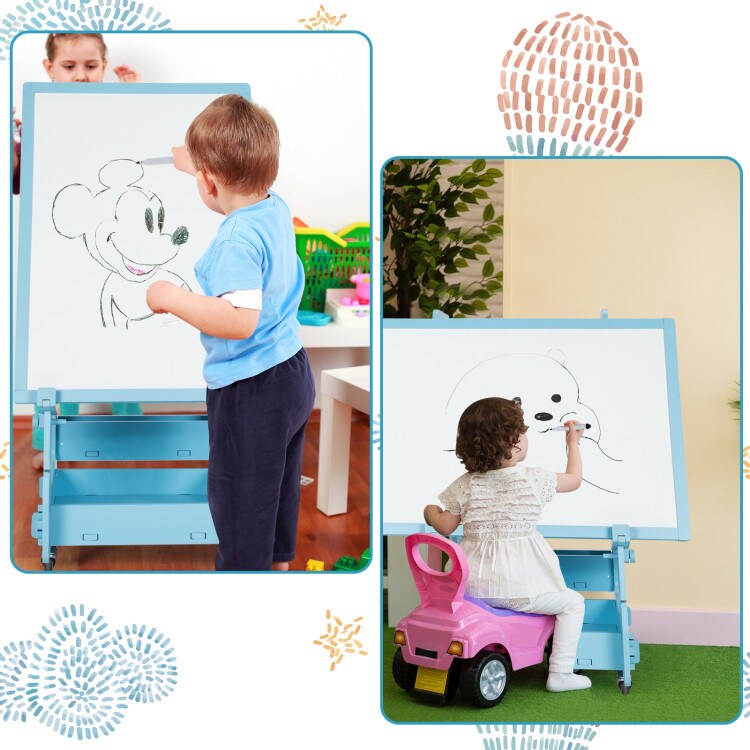 Kids' Standing Art Easel with 4-Level Adjustable Height and Multi-Functional Drawing Board