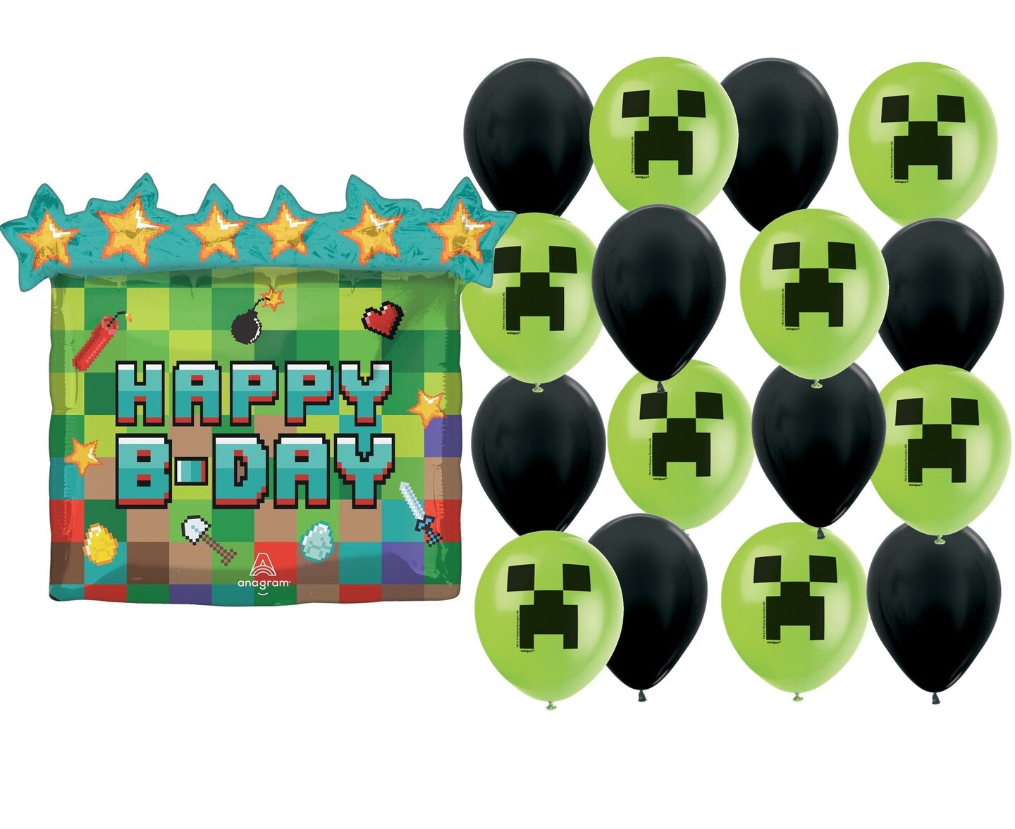 Minecraft Balloon Bundle w/ Giant 25&#x22; x 23&#x22; Foil Balloon