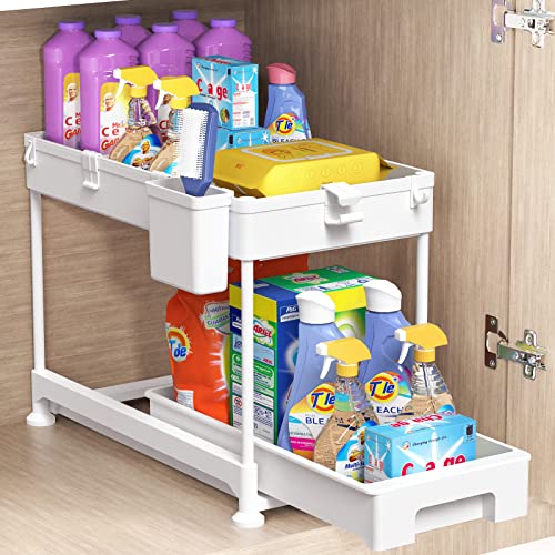 Under Sink Organizer, 2-tier Sliding Cabinet Basket Organizer Drawers,  Under Sink Organizers And Storage Bathroom Kitchen Cabinet Organizer With  Hooks Cup The Bottom Drawers Can Be Slid Out, Kitchen Accessories,storage  Rack 