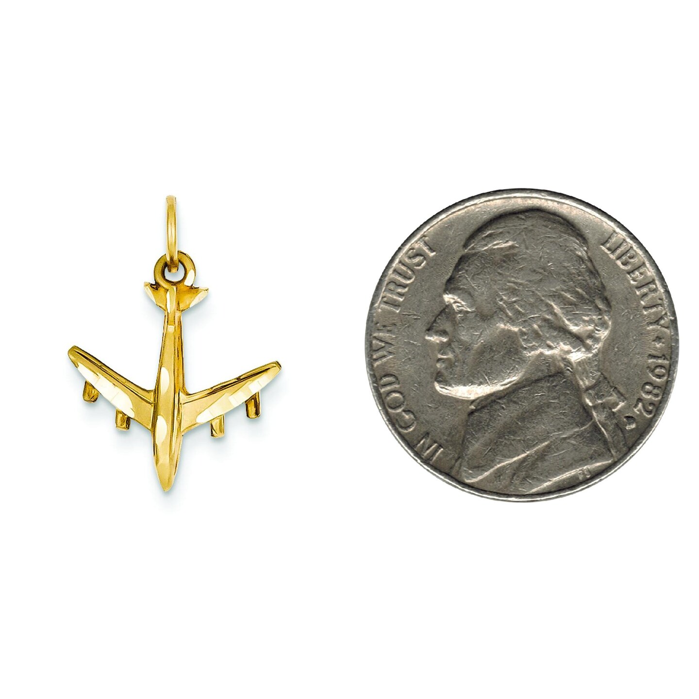 14K Yellow Gold Airplane Charm Pendant Jewelry New 21.5 X 15.5mm