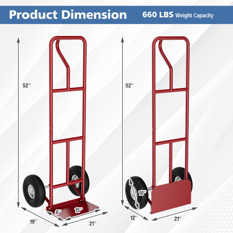 P-Handle Hand Truck with Foldable Load Plate for Warehouse Garage-Red