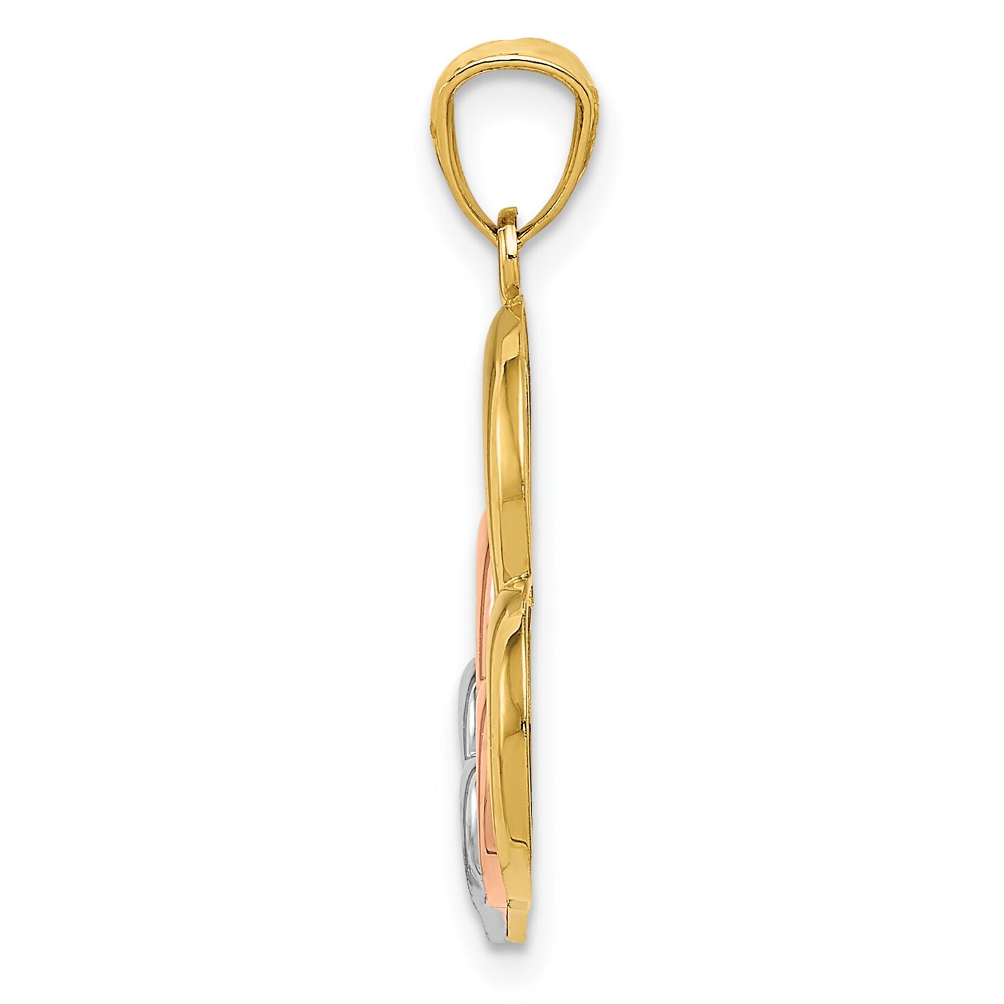 14K Tri-Color Gold Hearts Pendant Charm Jewelry 25 x 17 mm