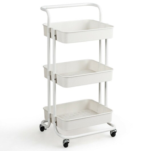 3-Tier Multi-Purpose Vertical Utility Cart with Smooth Casters Ample Storage and Drainage Design