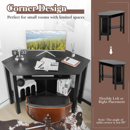 Wooden Study Computer Corner Desk with Drawer and Slide-Out Keyboard Tray