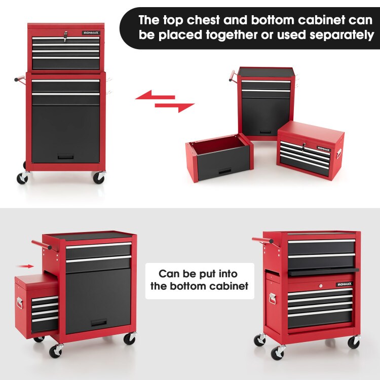 3 in 1 Design 6-Drawer Tool Heightening Chest Cabinet with 360&#xB0; Swivel Casters