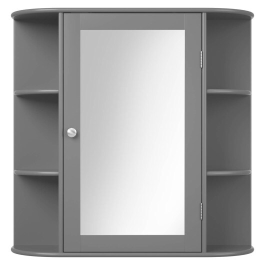 Wall Mounted Mirror Bathroom Storage Cabinet with 3 Adjustable Shelves and 6 Open Side Racks