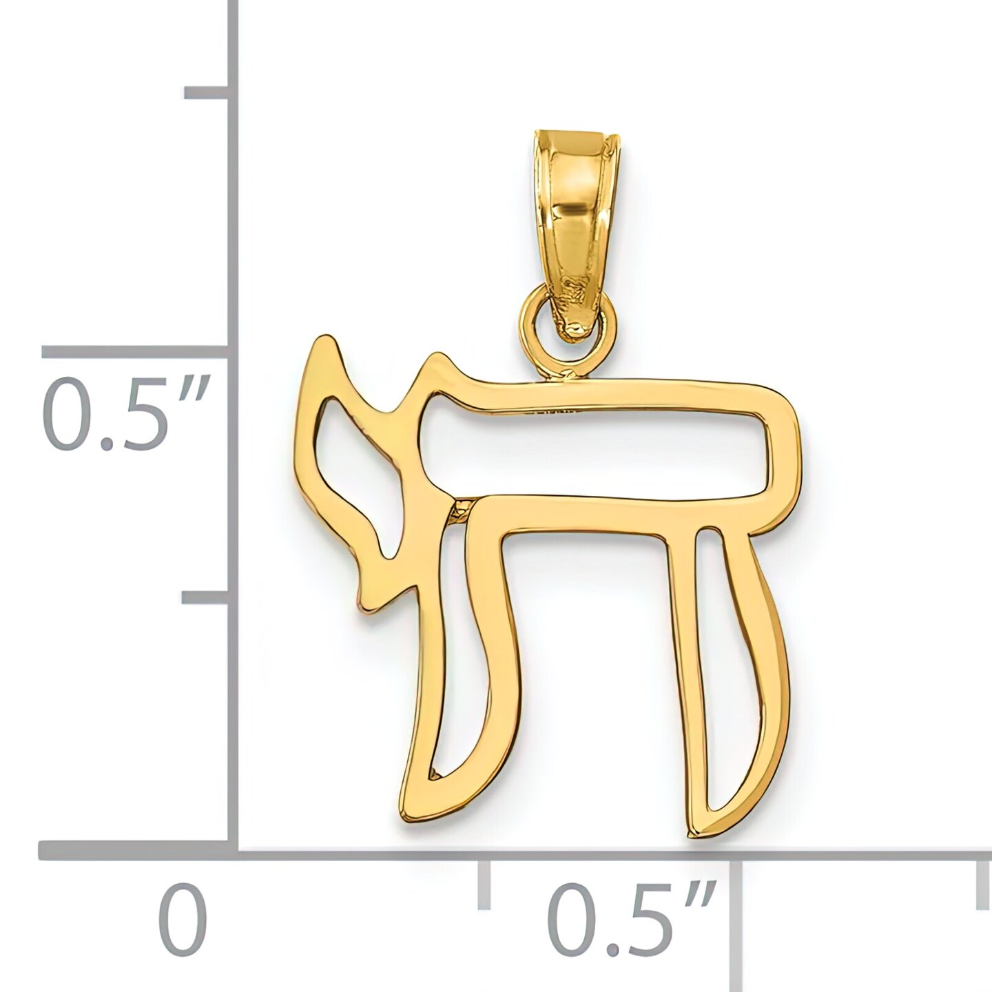 14K Yellow Gold Jewish Chai Pendant Charm Jewelry 19mm x 14mm