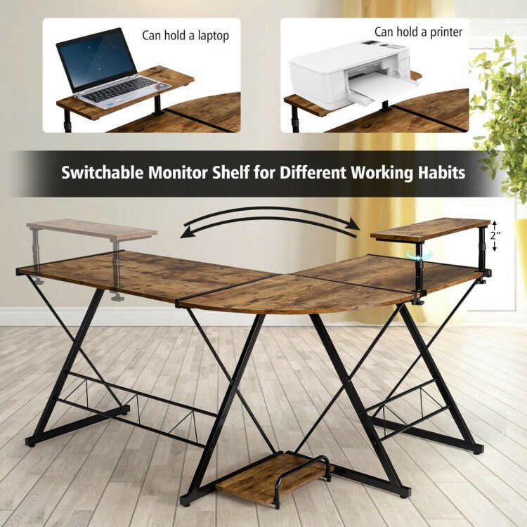 L-Shaped Desk Reversible Corner Computer Desk with Movable Shelf and CPU Stand