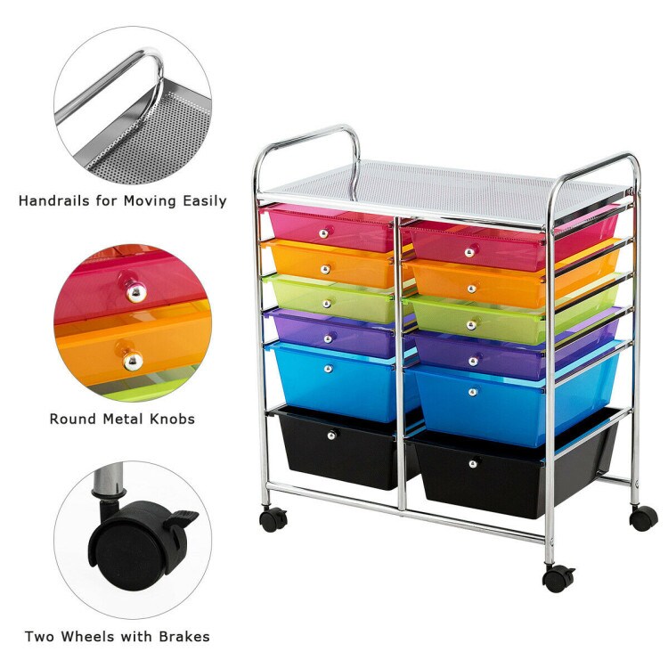 12 Storage Drawer Organizer Bins Rolling Cart with 360&#xB0; Swivel Casters