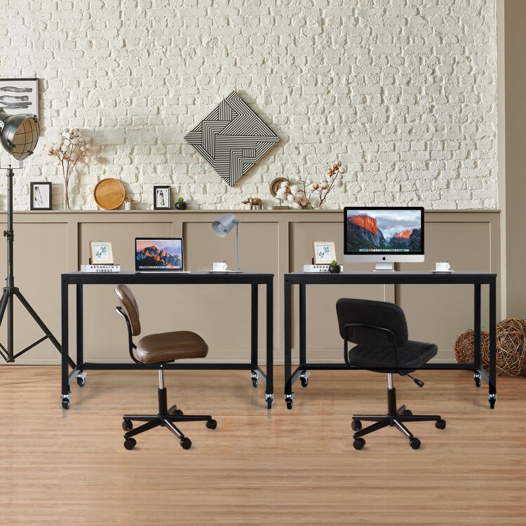 Wood Top Metal Frame Rolling Computer Desk Laptop Table-Black