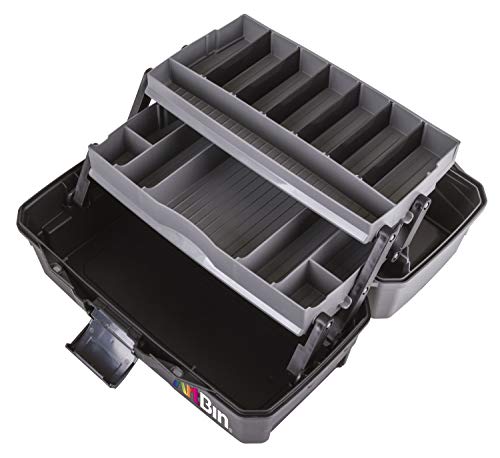 ArtBin 6892AG 2-Tray Art Supply Box, Portable Art &#x26; Craft Organizer with Lift-Up Trays, [1] Plastic Storage Case, Gray/Black