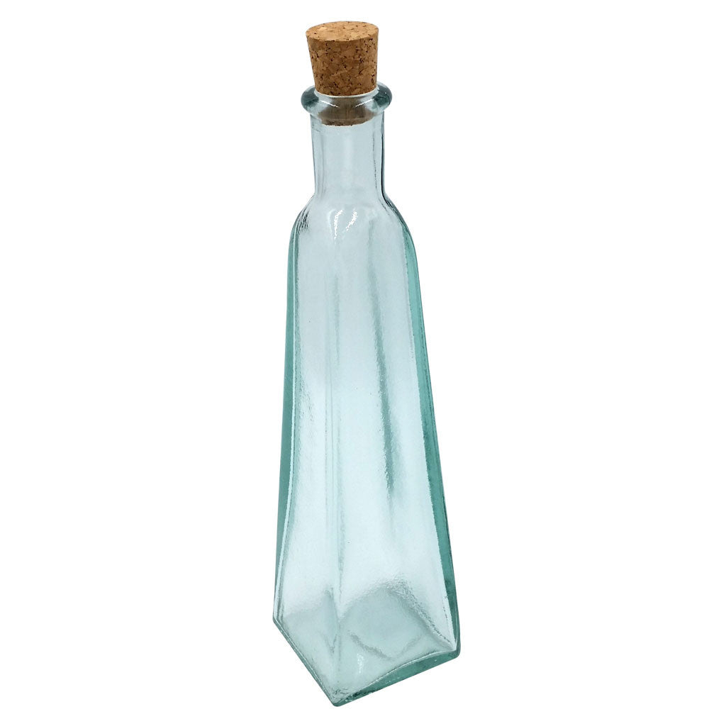 Green Glass Pyramid Bottle with Cork - 10 oz Capacity