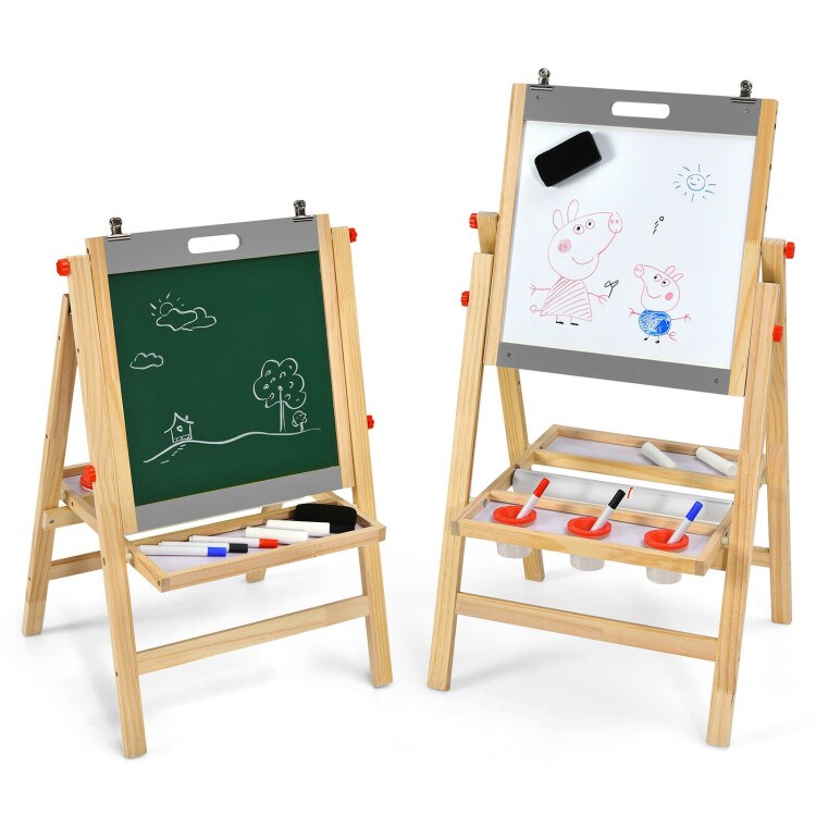 Kids Art Easel with Paper Roll Double Sided Chalkboard and Whiteboard