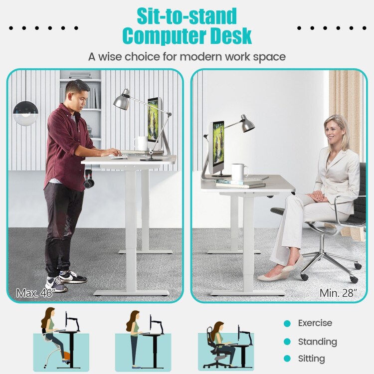 Electric Computer Standing Desk with Height Adjustable and Cable Management Hole
