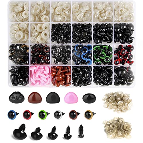 600PCS Plastic Safety Eyes and Noses,6mm-14mm Colorful Crochet Toy