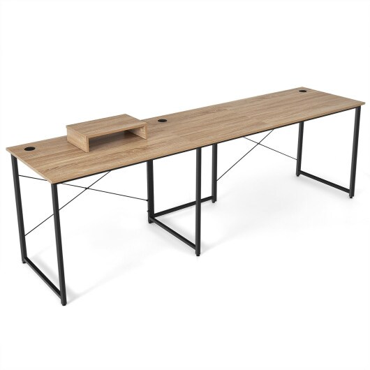 2-Person L-Shaped Long Reversible Computer Desk with Monitor Stand and Steel Frame