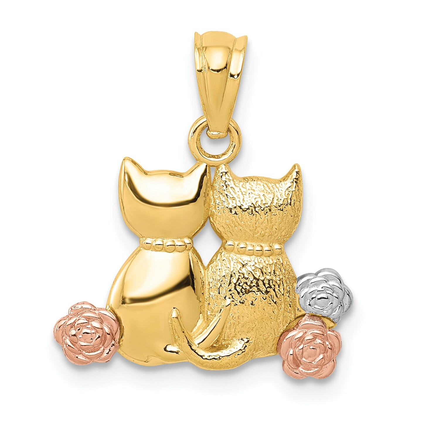 14K Tri-Color Gold Cats Pendant Charm Jewelry 19mm x 15mm