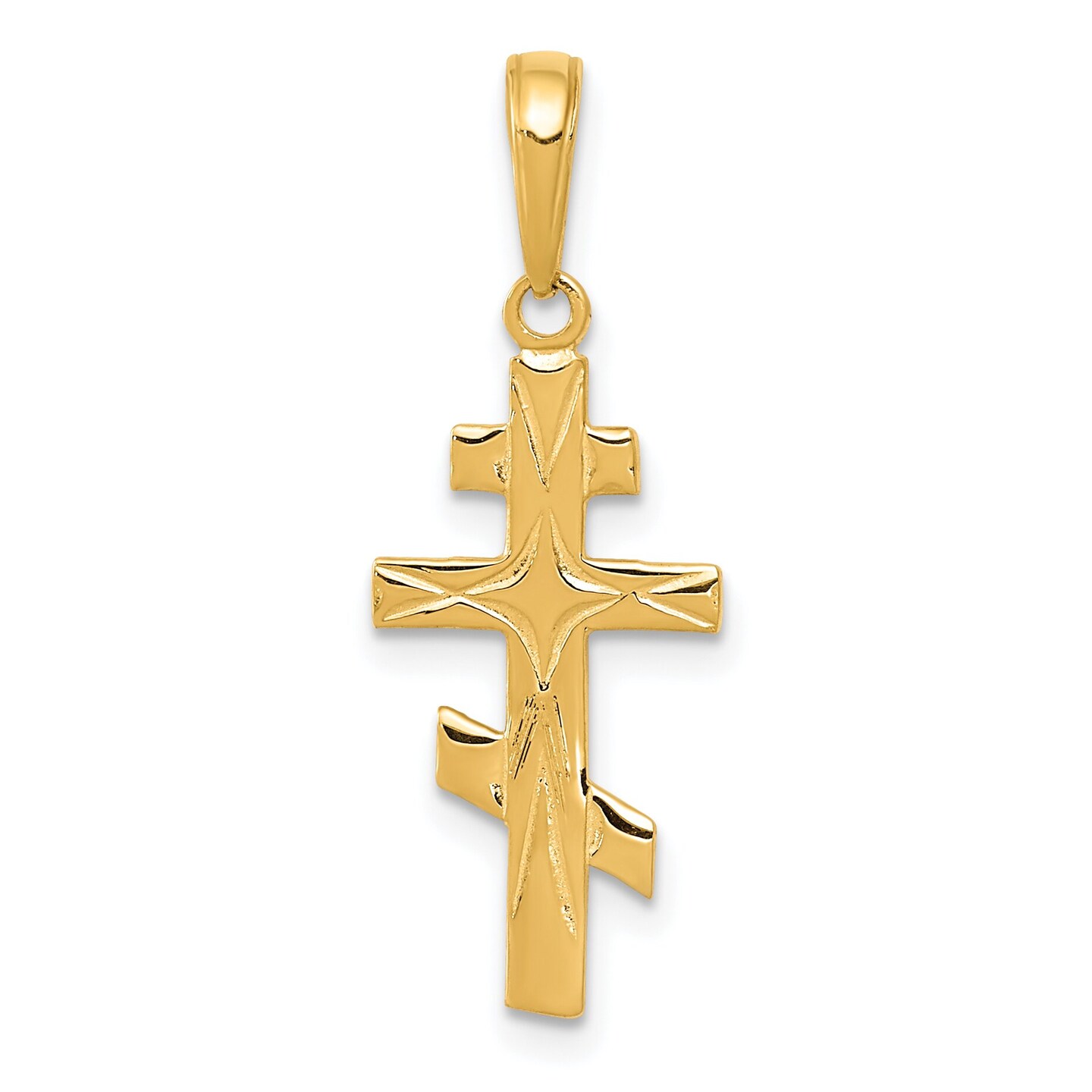 14K Yellow Gold Orthodox Cross Pendant Charm Jewelry 26mm x 11mm