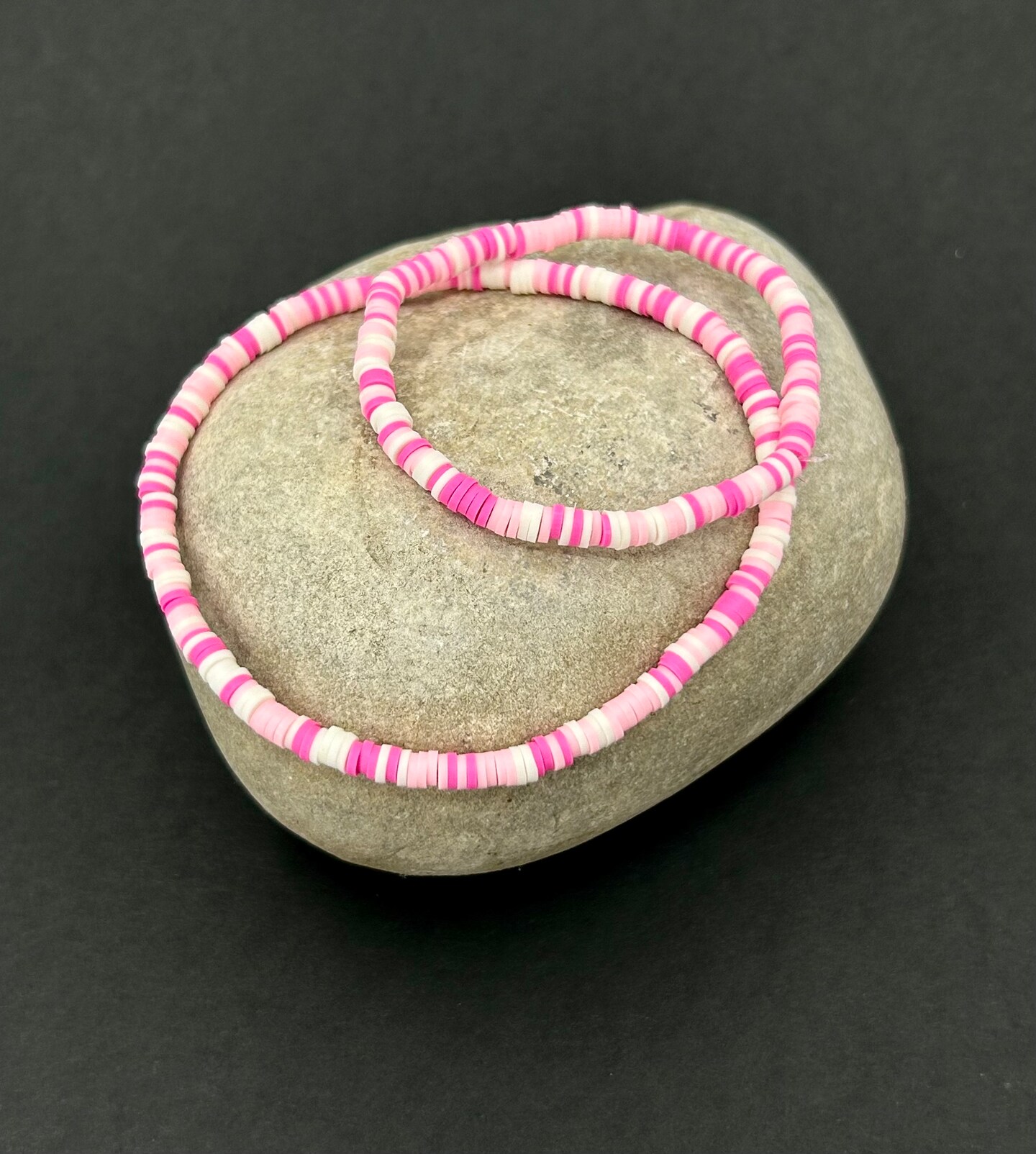 Fuchsia, Pink, and White Heishi Clay BRACELET by RML Jewelry