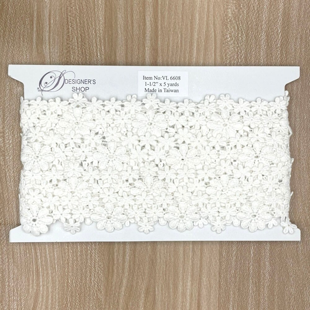 VL 6608 White Venice Lace Trim Daisies, 1-1/2&#x201D; (38mm) x 5 yards. perfect for DIY crafting, sewing