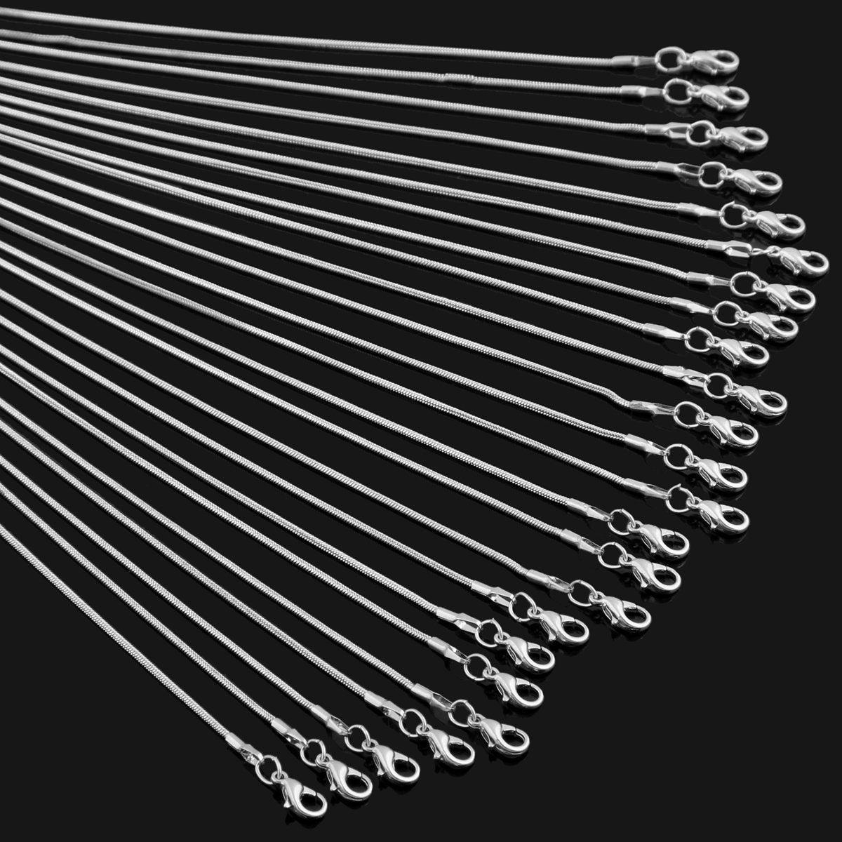 24 Pieces 18 Inch 925 Silver Plated 1.2mm DIY Snake Chain Charms Link Necklace with Lobster Clasps for Jewelry Making