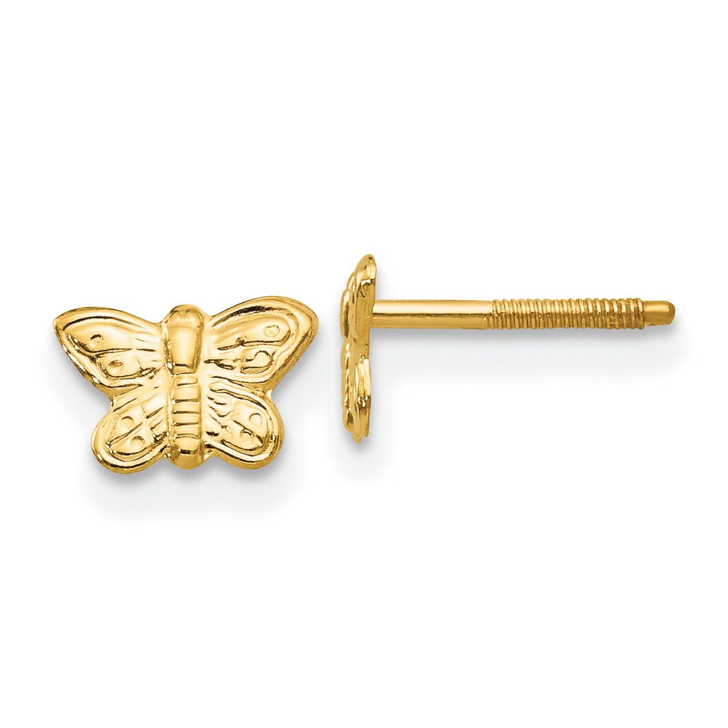 14K Yellow Gold Butterfly Screwback Earrings Jewelry 6mm x 6mm