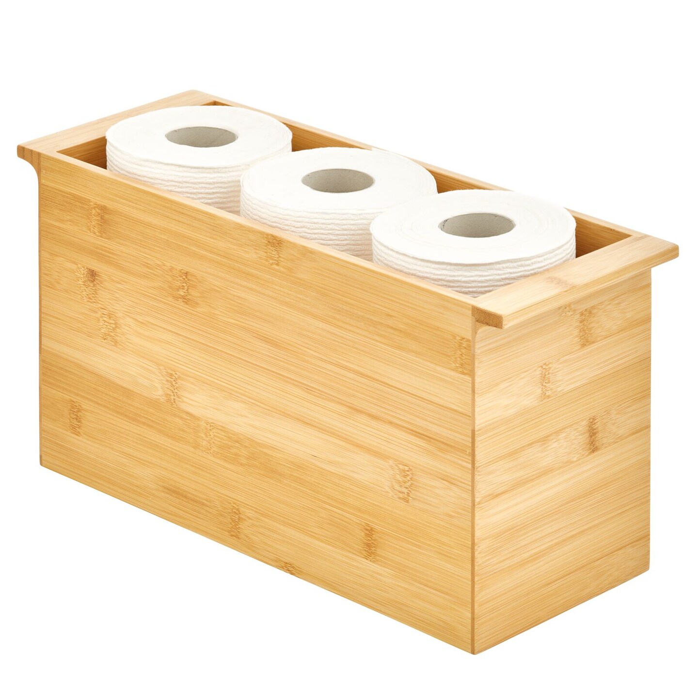 mDesign Bamboo Wooden Bathroom Storage Organizer Box with Handles - Natural
