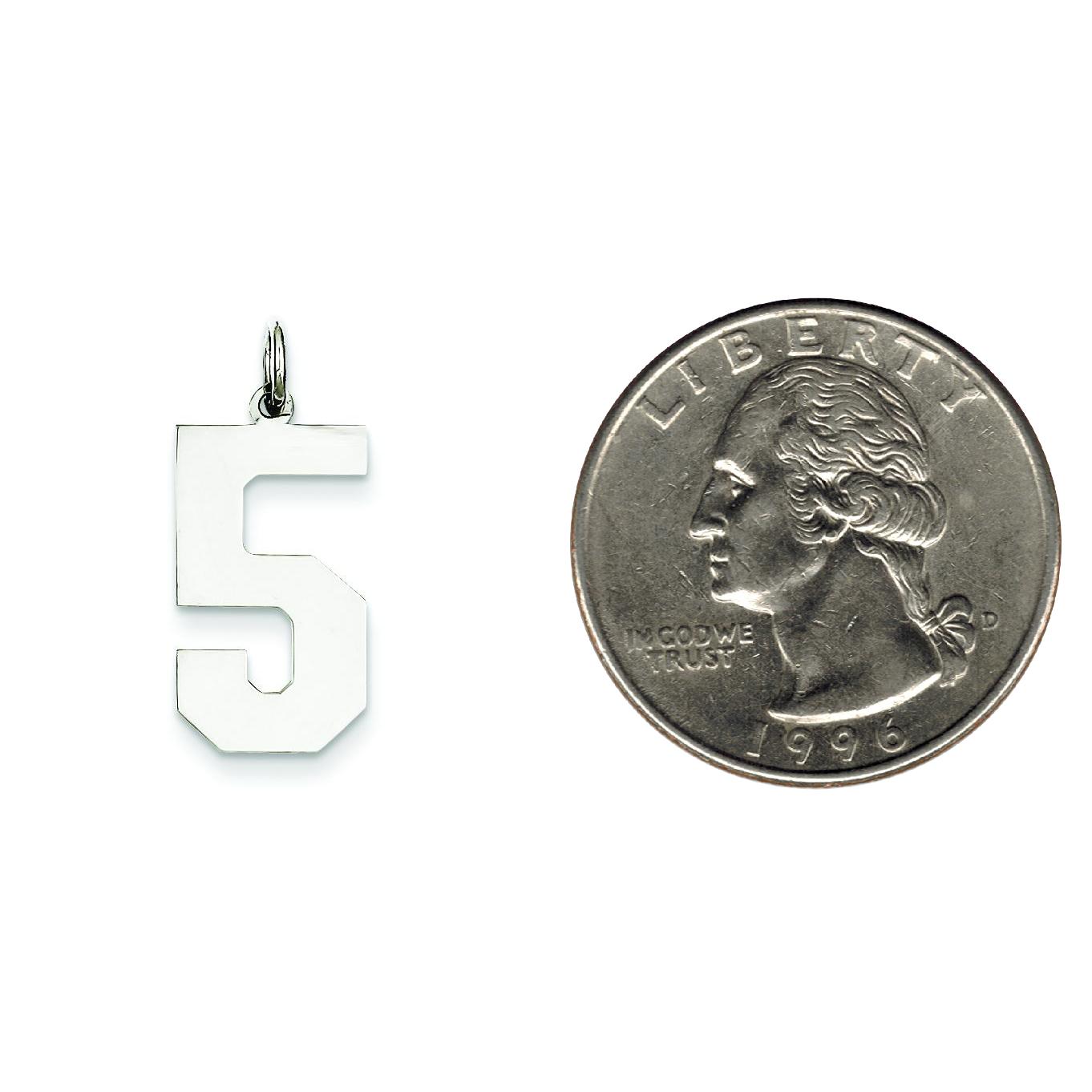 Sterling Silver Large Polished Number 5 Charm Pendant Jewerly 24mm x 10mm
