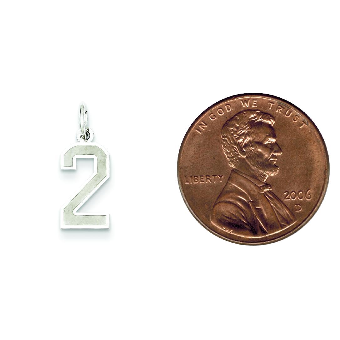 Sterling Silver Small Satin Number 2 Charm Pendant Jewerly 19mm x 7mm