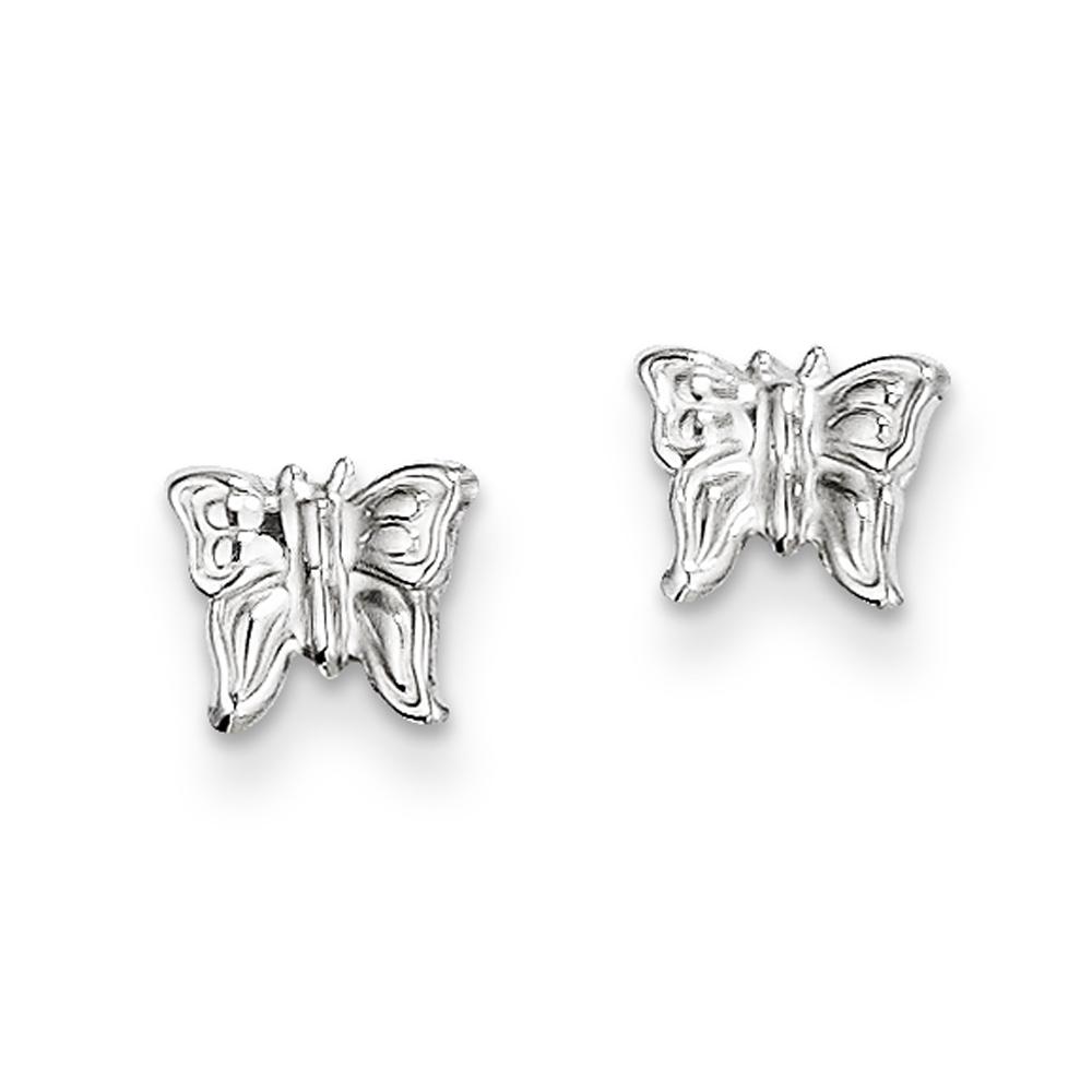 14K White Gold Butterfly Earrings Polished Jewelry 6mm x 7mm