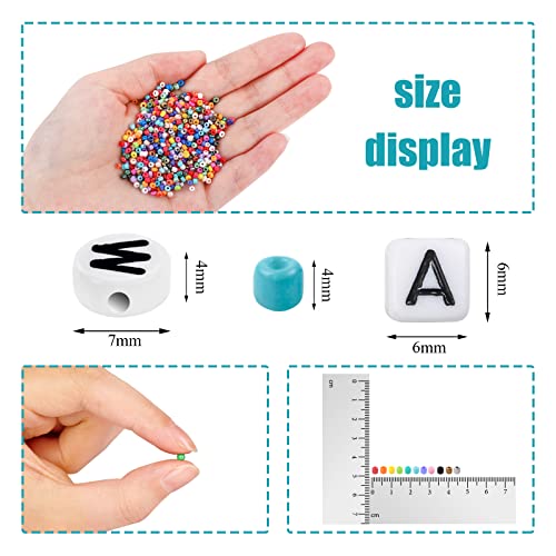 4mm Beads for Bracelets Kit 7200pcs Glass Seed Beads Multi Color for DIY  Jewelry Name Bracelets Making and Crafts (4mm)